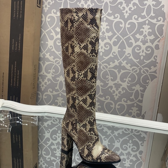 Brown Block Heel Knee High Boot in Faux Snakeskin, Women’s - Picture 7 of 15